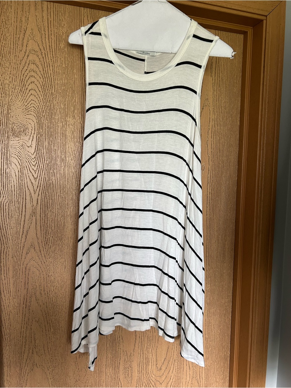 Acemi White and Black Striped Sleeveless Tunic Top